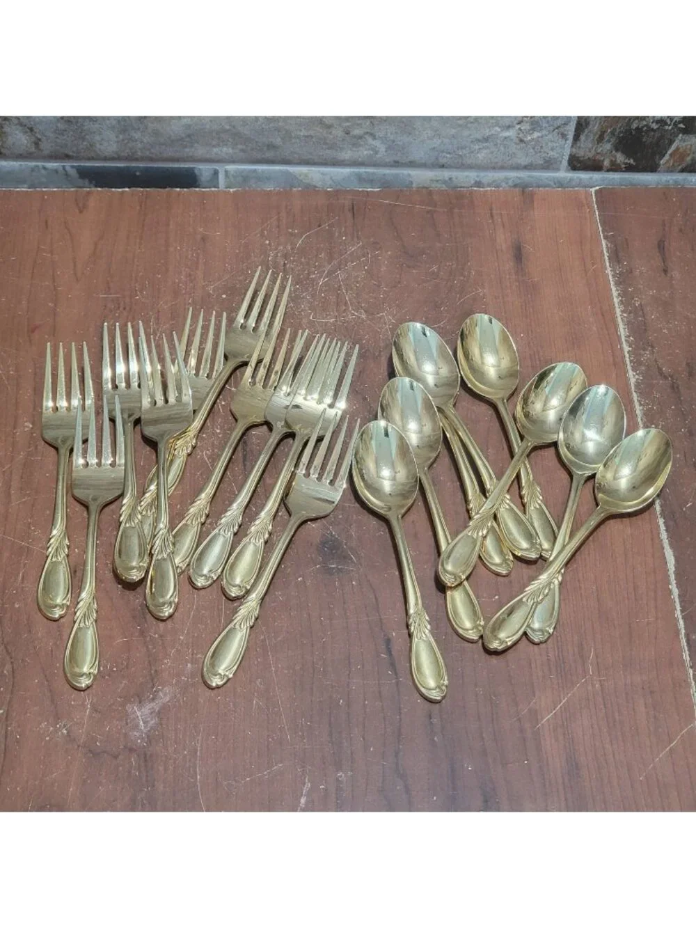 Vintage Gold Plated Electroplate Flatware Set 18 Pcs Marked Stainless Steel Kore